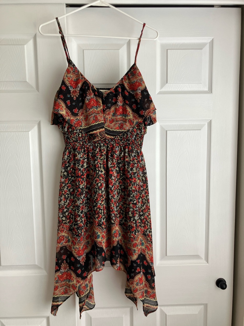 Arden B Black Paisley Floral Handkerchief Hem Dress
